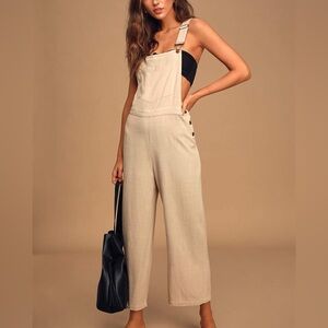 Lulus Linen Break Even Beige Wide-Leg Overalls in XS sold out online. Fits S/M